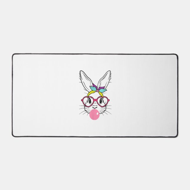 Bunny Face Bubblegum Blowing Glasses Headband Happ Desk Mat (Front)