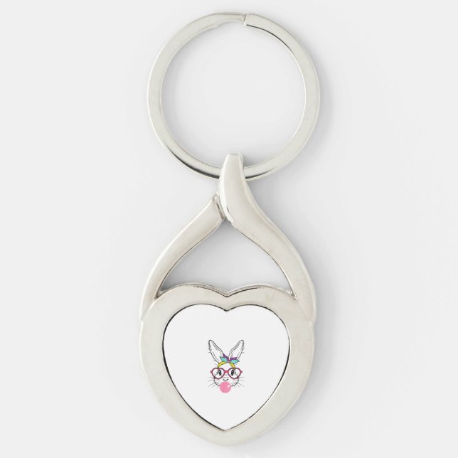 Bunny Face Bubblegum Blowing Glasses Headband Happ Key Ring (Front)