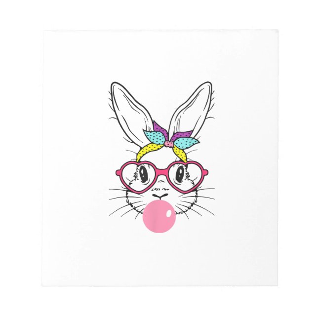 Bunny Face Bubblegum Blowing Glasses Headband Happ Notepad (Front)