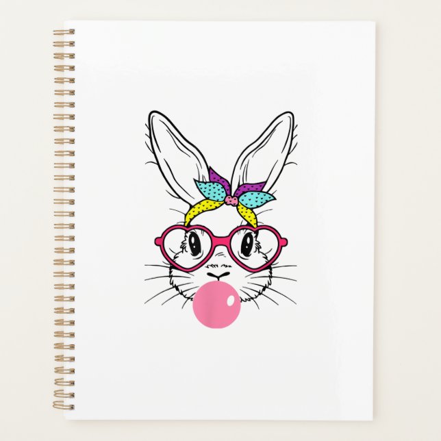 Bunny Face Bubblegum Blowing Glasses Headband Happ Planner (Front)