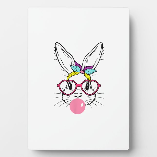 Bunny Face Bubblegum Blowing Glasses Headband Happ Plaque (Front)