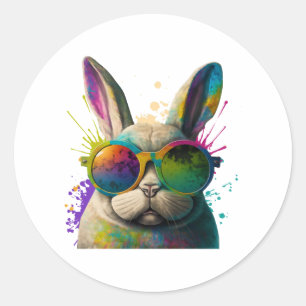 Bunny face Cool Easter Bunny with Glasses Classic Round Sticker
