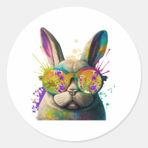 Bunny face Cool Easter Bunny with Glasses  Classic Round Sticker
