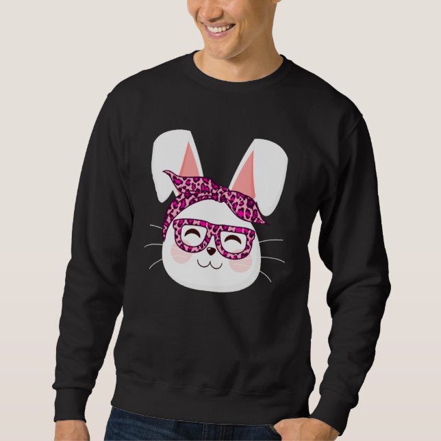 Bunny face Cool Easter Bunny with Glasses Easter   Sweatshirt (Front)