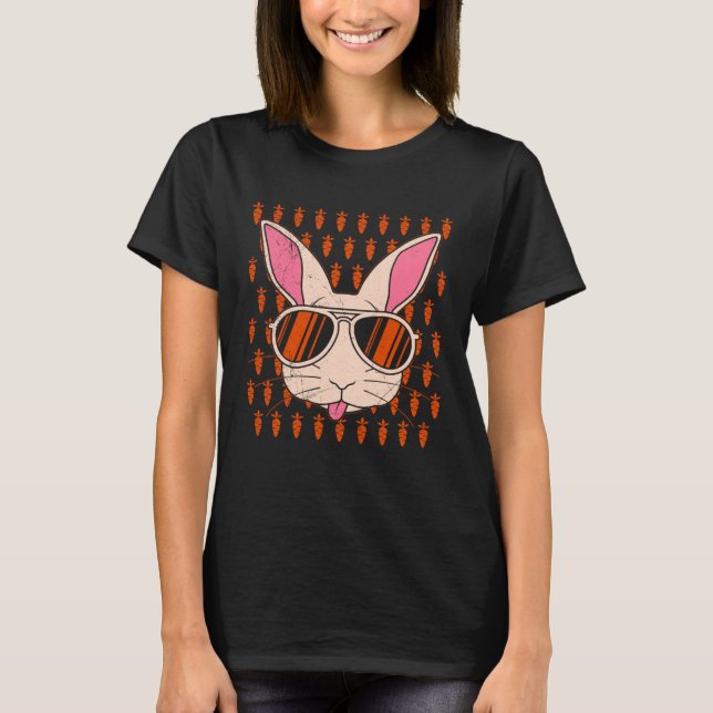 Bunny face Cool Easter Bunny with Glasses Easter T-Shirt (Front)