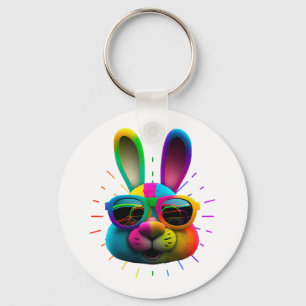 Bunny face Cool Easter Bunny with Glasses Key Ring