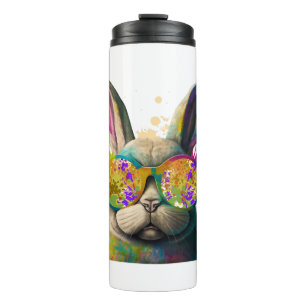Bunny face Cool Easter Bunny with Glasses Thermal Tumbler