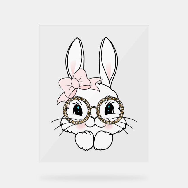 Bunny Face Easter Animal Print Glasses Spring Acrylic Sign (Front)