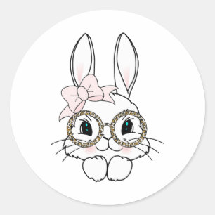 Bunny Face Easter Animal Print Glasses Spring Classic Round Sticker