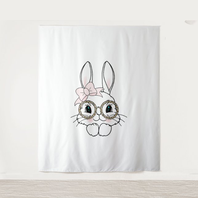 Bunny Face Easter Animal Print Glasses Spring Tapestry (Front)