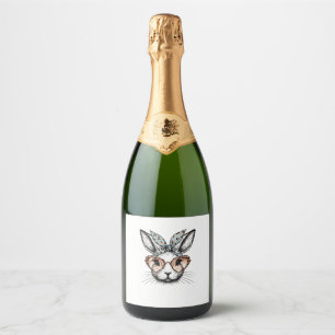 Bunny Face Easter Leopard Glasses Girls Women Cute Sparkling Wine Label