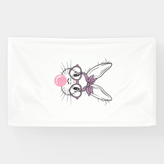 Bunny Face Leopard Glasses Bubble Gum Easter Day G Banner (Horizontal)