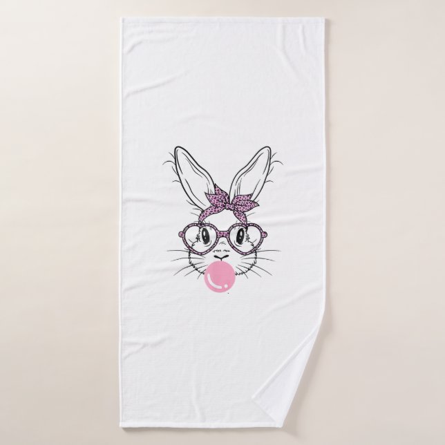 Bunny Face Leopard Glasses Bubble Gum Easter Day G Bath Towel (Bath Towel)