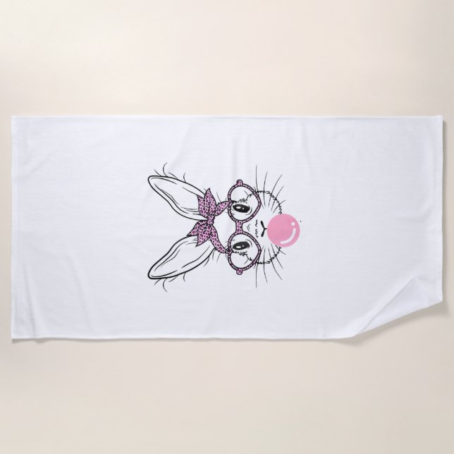 Bunny Face Leopard Glasses Bubble Gum Easter Day G Beach Towel (Front)