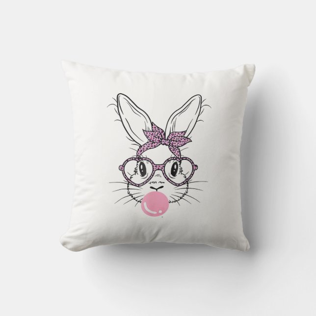 Bunny Face Leopard Glasses Bubble Gum Easter Day G Cushion (Front)