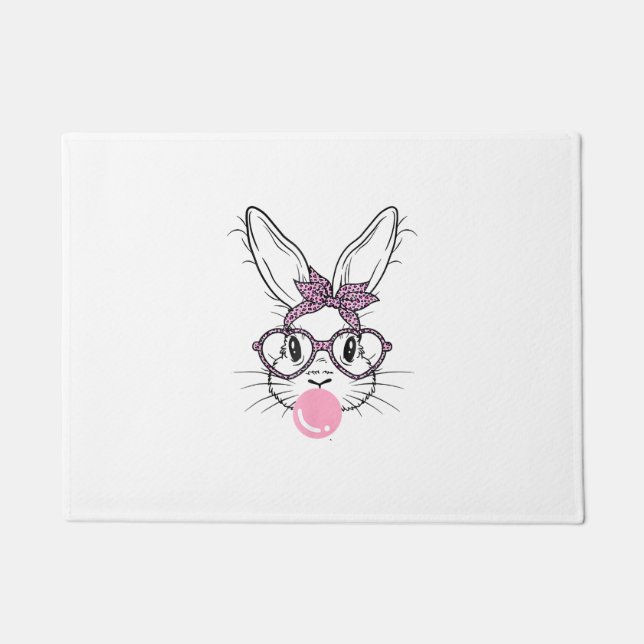 Bunny Face Leopard Glasses Bubble Gum Easter Day G Doormat (Front)