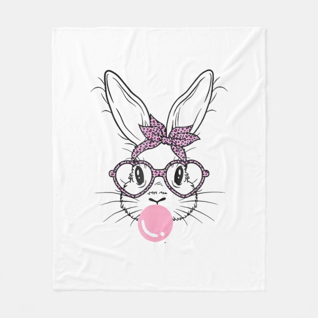 Bunny Face Leopard Glasses Bubble Gum Easter Day G Fleece Blanket (Front)
