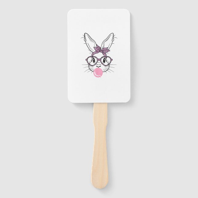 Bunny Face Leopard Glasses Bubble Gum Easter Day G Hand Fan (Front)