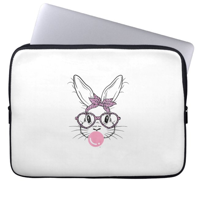 Bunny Face Leopard Glasses Bubble Gum Easter Day G Laptop Sleeve (Front)