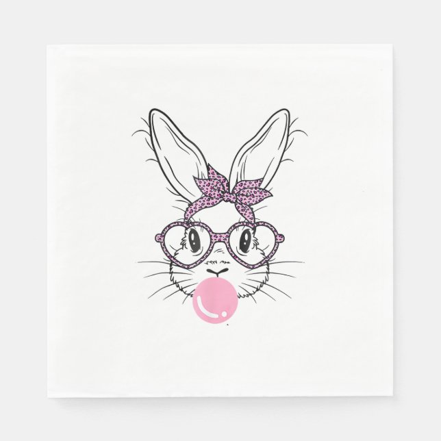 Bunny Face Leopard Glasses Bubble Gum Easter Day G Napkin (Front)