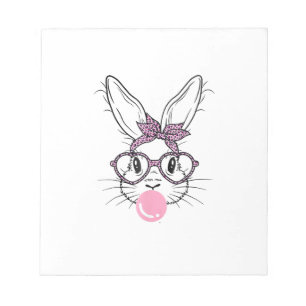 Bunny Face Leopard Glasses Bubble Gum Easter Day G Notepad