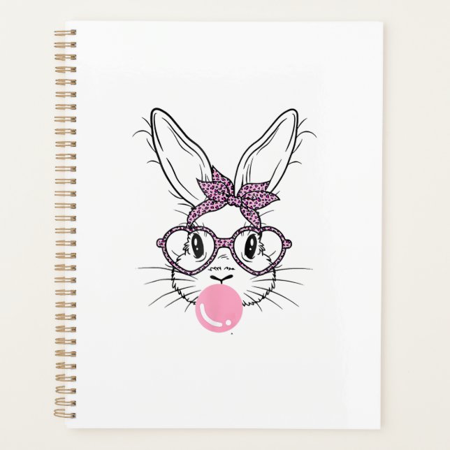 Bunny Face Leopard Glasses Bubble Gum Easter Day G Planner (Front)