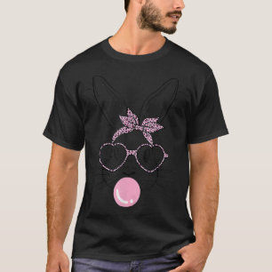 Bunny Face Leopard Glasses Bubble Gum Easter Day G T-Shirt