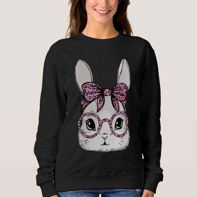 Bunny Face Leopard Glasses Happy Easter Day Women  Sweatshirt (Front)