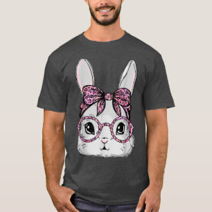 Bunny Face Leopard Glasses Happy Easter Day Women T-Shirt
