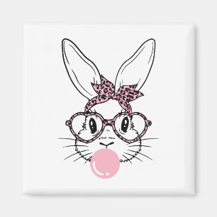 Bunny Face Leopard Gles Bubblegum Easter Day Girl Magnet
