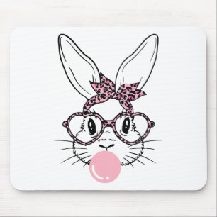 Bunny Face Leopard Gles Bubblegum Easter Day Girl Mouse Pad