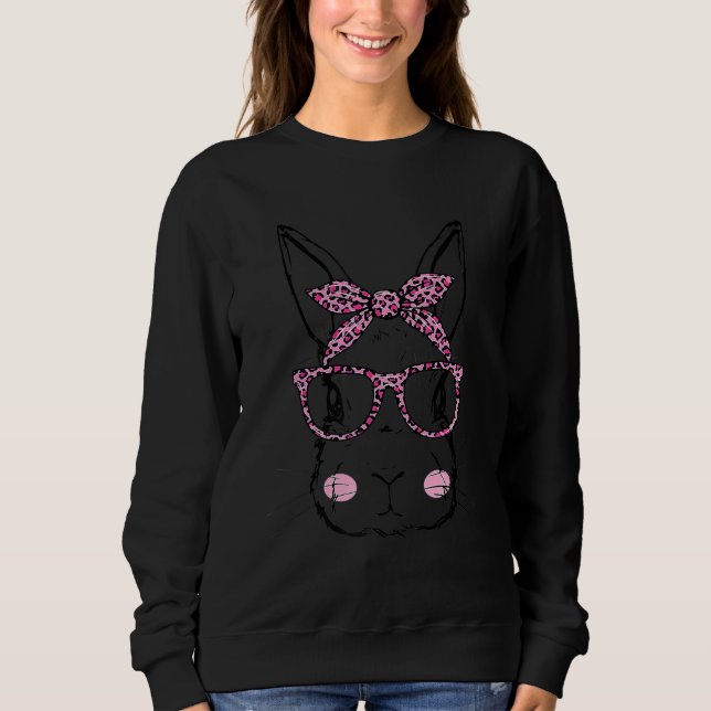 Bunny Face Pink Leopard Glasses Easter Day Women G Sweatshirt (Front)