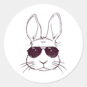Bunny Face Rabbit Sungles Beach Summer Vacation Ea Classic Round Sticker