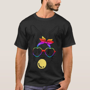Bunny Face Rainbow Glasses Bubble Gum Easter Day T-Shirt