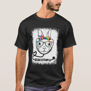 Bunny Face School Nurse Glasses Nurse Easter Day T-Shirt
