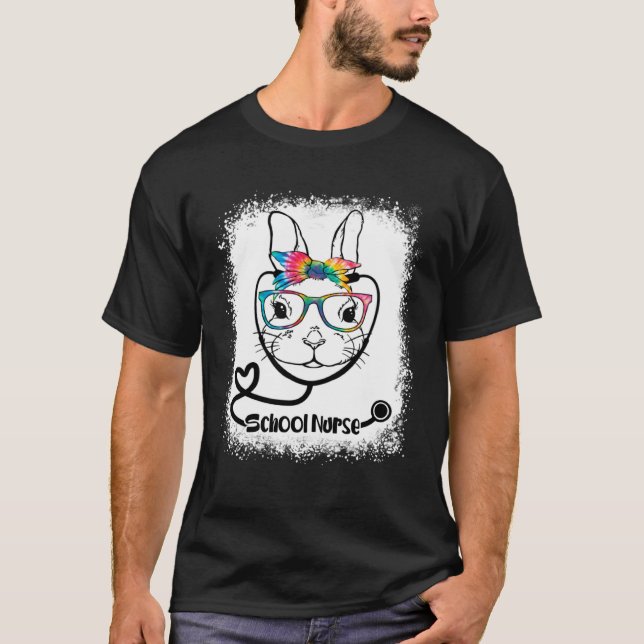 Bunny Face School Nurse Glasses Nurse Easter Day T-Shirt (Front)