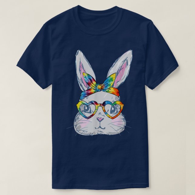 Bunny Face Sunglasses Tie Dye Glasses Bandanna Eas T-Shirt (Design Front)