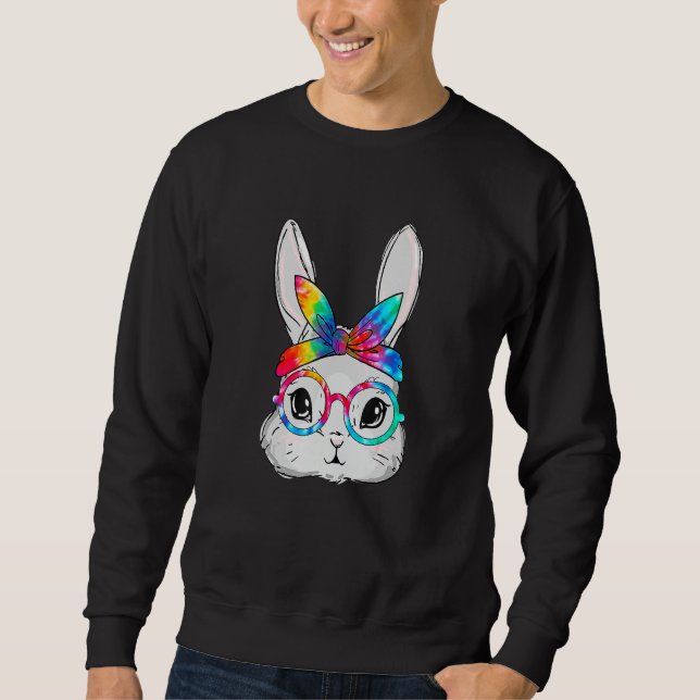 Bunny Face Sunglasses Tie Dye Glasses Headband Eas Sweatshirt (Front)