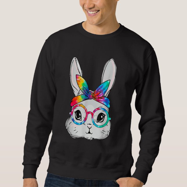 Bunny Face Sunglasses Tie Dye Glasses Headband Eas Sweatshirt (Front)