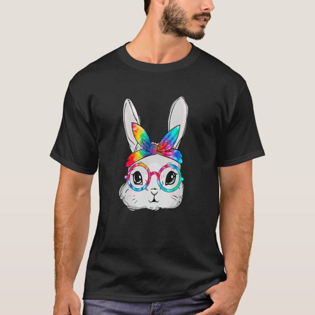 Bunny Face Sunglasses Tie Dye Glasses Headband Eas T-Shirt (Front)