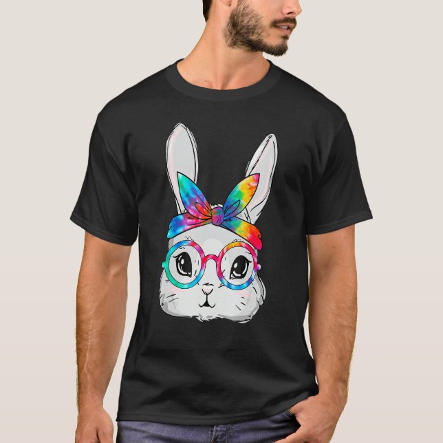 Bunny Face Sunglasses Tie Dye Glasses Headband Eas T-Shirt (Front)
