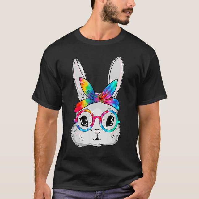 Bunny Face Sunglasses Tie Dye Glasses Headband Eas T-Shirt (Front)