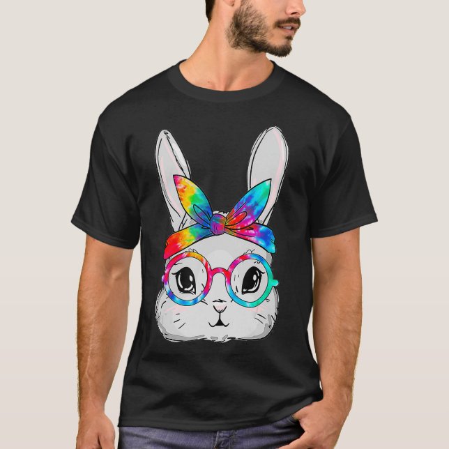 Bunny Face Sunglasses Tie Dye Glasses Headband Eas T-Shirt (Front)