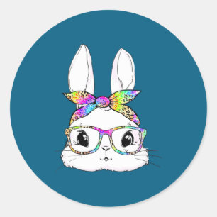 Bunny Face Tie Dye Glasses Classic Round Sticker