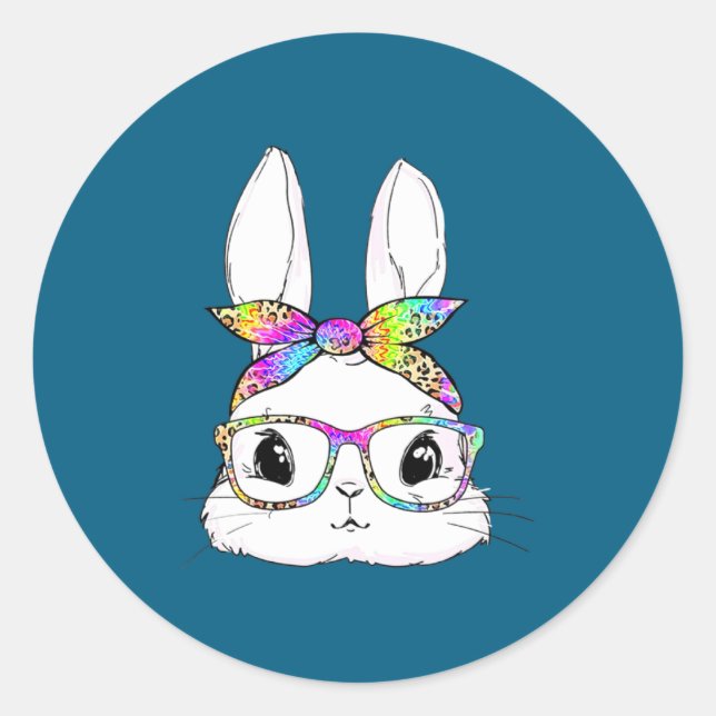 Bunny Face Tie Dye Glasses Classic Round Sticker (Front)