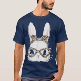 Bunny Face Wearing Leopard Glasses Girls Kids Fun T-Shirt