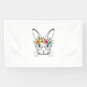 Bunny Face With Cute Easter Rabbit Floral Glasses  Banner