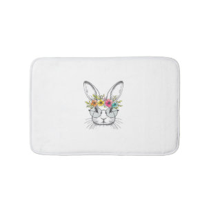 Bunny Face With Cute Easter Rabbit Floral Glasses Bath Mat