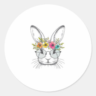 Bunny Face With Cute Easter Rabbit Floral Glasses Classic Round Sticker