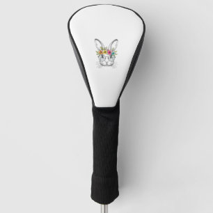 Bunny Face With Cute Easter Rabbit Floral Glasses Golf Head Cover